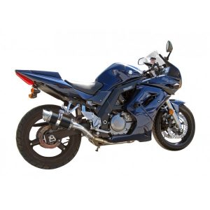 SUZUKI SV650, SV400 (2003-15) SHORT 200mm ROUND CARBON RACE CAN WITH LINK PIPE