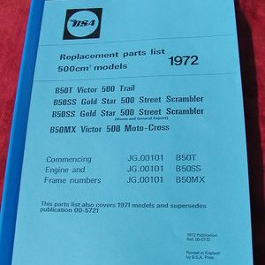 BSA B50T Victor Trail, B50SS, B50MX (1971-72). Supersedes 00-5721 PARTS BOOK OEM: 00-5732