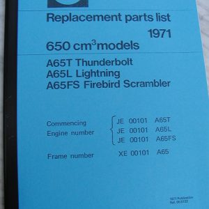 BSA Parts Book A65 (1971). Commencing JE.00101, XE.00101. PARTS BOOK OEM: 00-5722