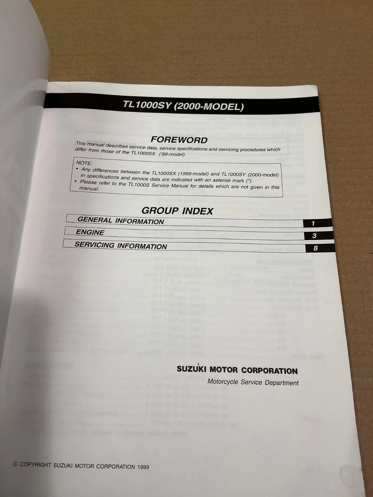 SUZUKI TL1000S SUPPLEMENTARY SERVICE MANUAL GENUINE 99501-39290-01E - Image 2