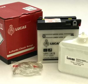 Lucas Battery 6N11A-1B  Genuine 6V Lucas Battery 6N11A-1B for Classic Motorcycles. Supplied with Acid Pack 6N11A-1B