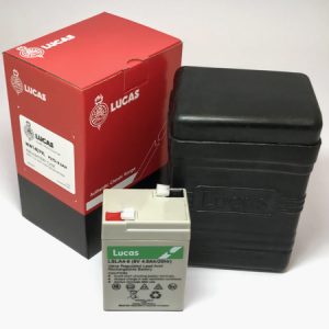 Lucas Battery Box with 1 Lucas Battery Genuine B38-6 Empty Battery Box (Large type) supplied with Lucas 6V 4.5AH Sealed Battery WW14077 plus 1 x WW09226L B38-6