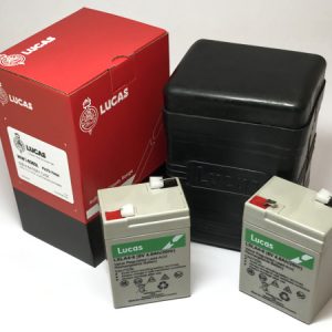 Lucas Battery Box plus 2 Batteries Genuine B38-6 Battery Box (Large Type) supplied with two Lucas 6V 4.5AH Sealed Batteries WW14077 plus 2 x WW09226L B38-6 Battery