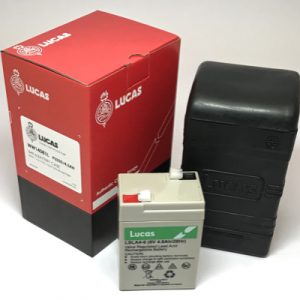 Lucas Battery Box with 1 Battery  Genuine B49-6 Battery Box (Small Type) supplied with single Lucas 6V 4.5AH Sealed Battery WW14073 plus 1 x WW09226L B49-6 Battery