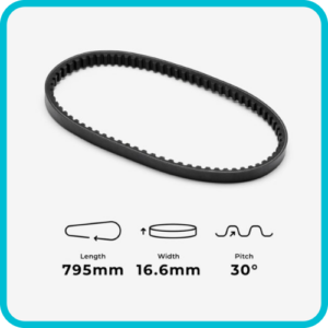 Drive Belt 795 x 16.6 x 30 Pitch x 8.5 Thick, SCOOTER DRIVE BELT 795mm LONG X 16.6 WIDE x 8.5 THICK MMPDB015