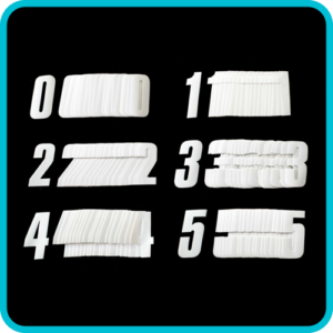 WHITE RACE NUMBER 0 to 9 VINYL STICKER – 4.5" x 11cm PK/A20