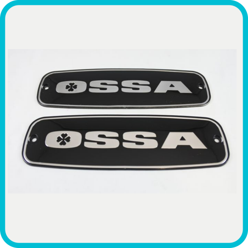 OSSA MAR, SDR, STILETTO, TT PIONEER, ENDURO, PHANTOM GP, EXPLORER FUEL TANK BADGES (1970-78) by VINTCO OW-118-725