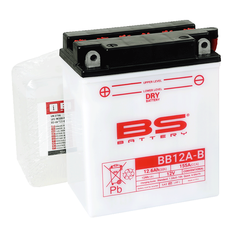 YB12A-A & YB12A-B BATTERY 12V 12.6 AH 155A(EN) 134mm X 81mm X 160mm +L/H - R/H (ACID PACK INCLUDED)