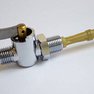 Petrol Tap ¼" x ¼" Chrome flat lever with filter and locknut - Off/Reserve Supplied with new highest quality Ethanol resistant Viton seals