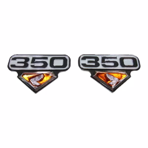 Honda CB350K3 A, CL350K3 A Air Filter Cover Emblems 350 WITH WHITE BACK GROUND (PAIR) MMP913202